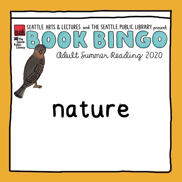 Book Bingo square with "nature" in center and bird in upper left corner